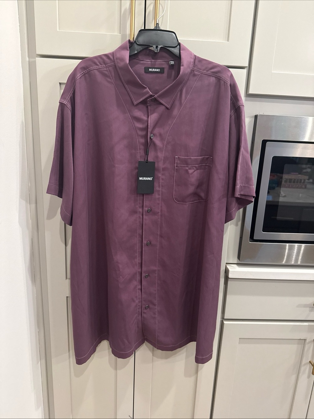 NEW Murano Casual Shirt Men 4XB Button Up Short Sleeve 100% Lyocell Purple